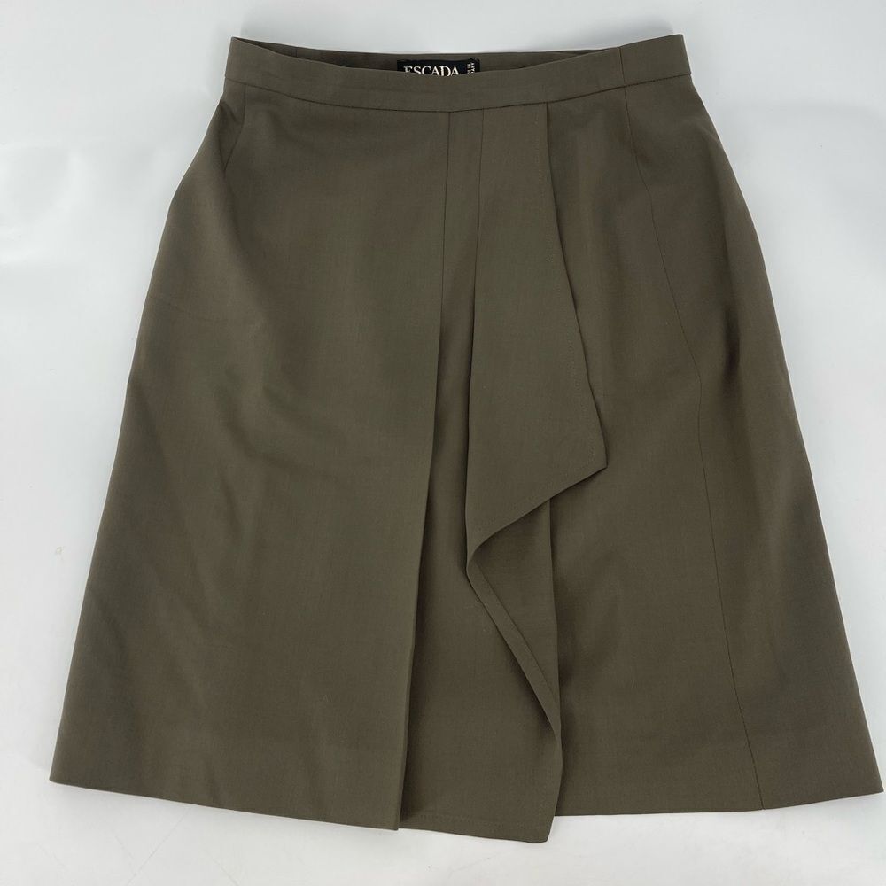 Escada Margaretha Ley Wool Olive Green Mini Skirt Ruffle Size 38